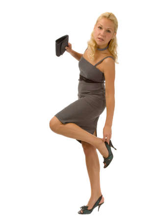 the portrait of young blond woman on white backgroundの写真素材