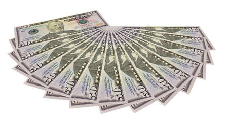 the fifty dollars banknotes isolated on white background