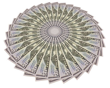 the fifty dollars banknotes isolated on white backgroundの写真素材