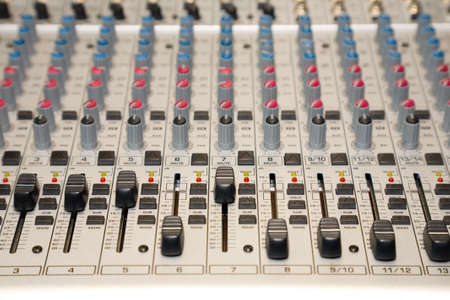 the control panel of sound mixer, close-upの写真素材