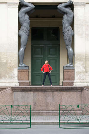 pretty woman in historic center of Saint-Petersburg, Russiaの写真素材