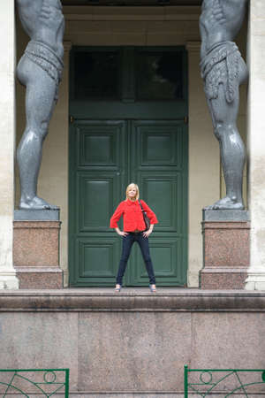 pretty woman in historic center of Saint-Petersburg, Russiaの写真素材