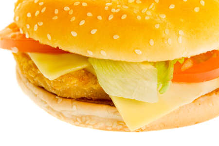 Cheeseburger hamburger isolated on a white backgroundの写真素材
