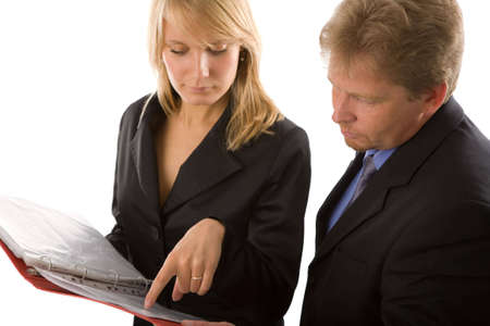 closeup portrait of young business people on a white backgroundの写真素材