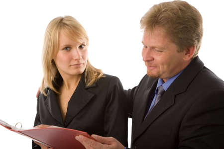 closeup portrait of young business people on white backgroundの写真素材