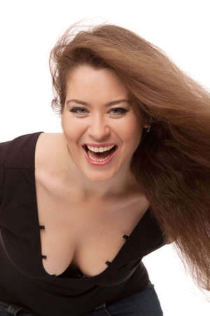portrait of a young laughing woman on white background
の写真素材