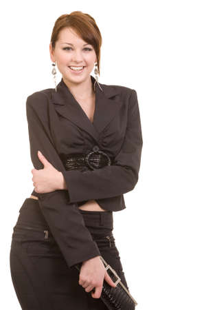 young pretty woman on a white backgroundの写真素材