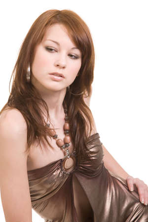 young attractive woman on a white backgroundの写真素材