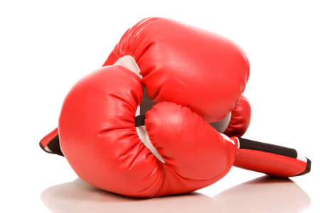 closeup photo of the boxing gloves with bounce on a white backgroundの写真素材