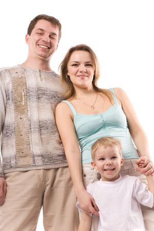 young happiness family isolated on a white backgroundの写真素材