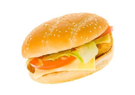 Cheeseburger hamburger isolated on a white backgroundの写真素材