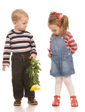boy and girl on a white backgroundの写真素材