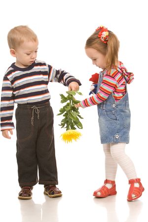 boy and girl on a white backgroundの写真素材