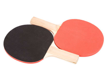 closeup photo of the rackets for table tennis isilated with shadow on a white backgroundの写真素材