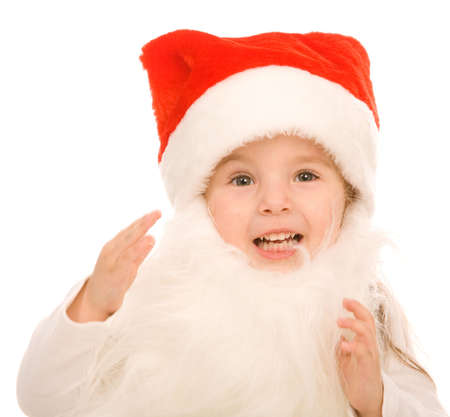 small girl dressed as santa clausの写真素材