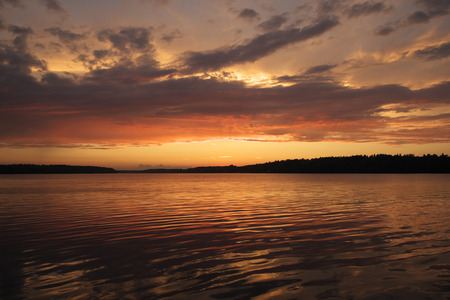 Sunset on the river Sheksna  Russia  Vologodskaya region の写真素材