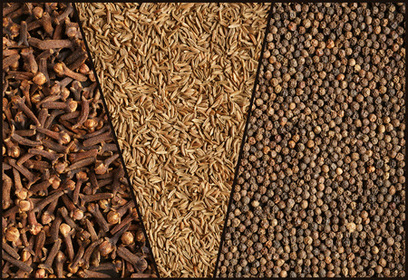 Spices, collage. Close-up. Background.の写真素材