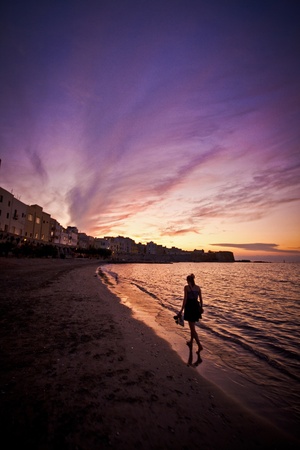 Beautiful sunset over the beach in Trapaniの写真素材