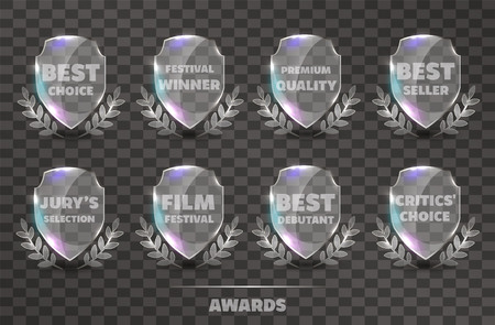 Set of Realistic Vector Glass Trophy Awards.のイラスト素材