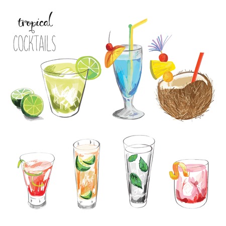 Set of tropical cocktails.のイラスト素材