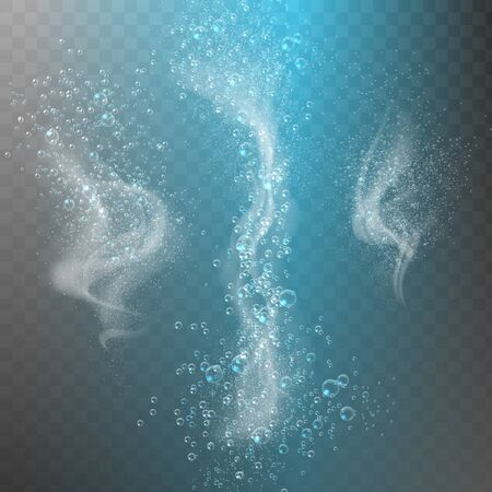 Blue underwater fizzing air bubbles Fizzy sparkles in water, sea, aquarium, ocean. Soda pop. Undersea vector texture.のイラスト素材