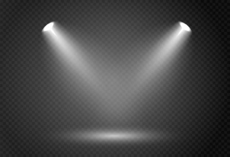 Spotlight effect for theater concert stage. Abstract glowing light of spotlight illuminated on transparent background.のイラスト素材
