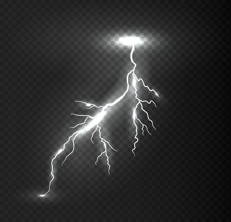 Realistic vector lightning on checkered background. Bright, electric lightning.のイラスト素材
