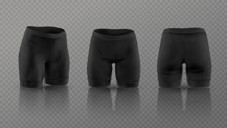 Women's black cycling shorts mockup in different positions. Vector illustrationのイラスト素材