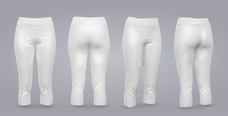 Women's leggings mockup in front and back view, isolated on a gray background. 3D realistic vector illustrationのイラスト素材
