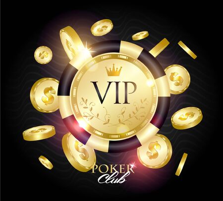 VIP Poker Club logo. Golden Casino Chip.のイラスト素材