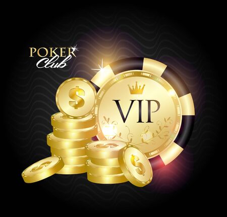 VIP Poker Club logo. Golden Casino Chip.のイラスト素材