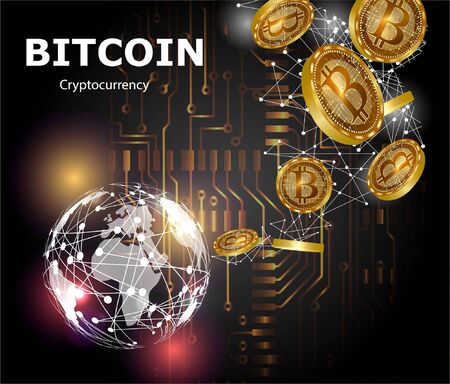 Futuristic digital background with bitcoin. Technology network concept.のイラスト素材