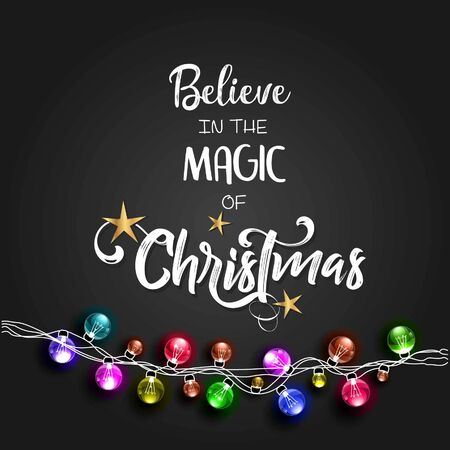 Christmas lettering design. Believe in the magic of Christmas. Typographical background.のイラスト素材