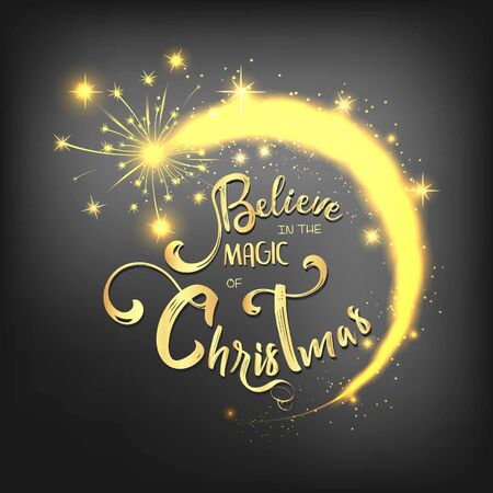 Christmas lettering design. Believe in the magic of Christmas. Typographical background.のイラスト素材