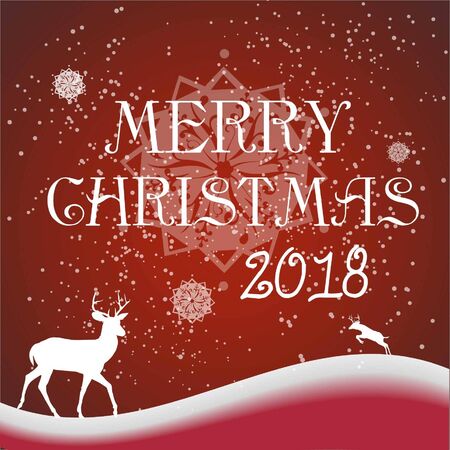 Christmas design on shiny background with winter landscape with snowflakes, light and deer. Merry Christmas card. Vector illustrationのイラスト素材