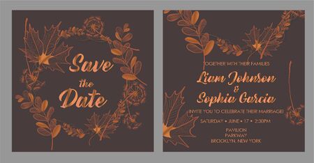 Wedding invitation cards with autumn leaves.のイラスト素材