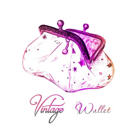Hand-drawing vintage women's wallet. Vector illustrationのイラスト素材