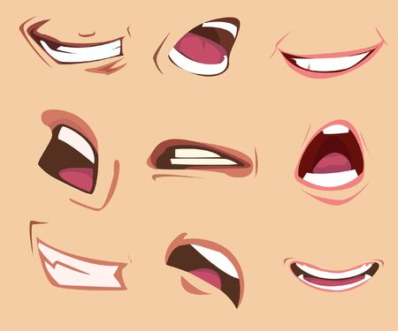 Cartoon mouth expressions set. Vector illustration.のイラスト素材
