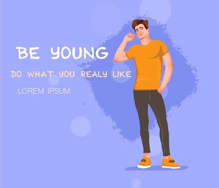 Young man stands alone. Flat vector illustration for website. Vector illustrationのイラスト素材