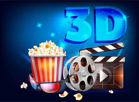 3D cinema poster design. Vector template banner.のイラスト素材