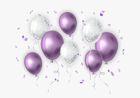 Realistic balloons with confetti. Vector illustration.のイラスト素材