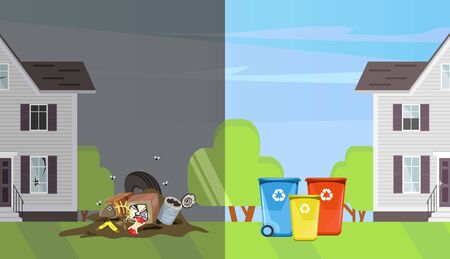 Comparison of clean and dirty street.のイラスト素材