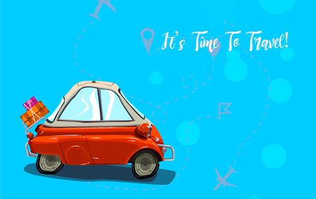 Road trip. Vacation elements. It's Time to Travel text. Cartoon design vector illustrationのイラスト素材