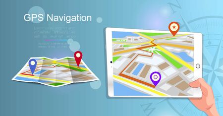 Flat style design of web banner template for website or infographics, mobile navigation GPS system, destination location, find the right way. Vector illustration.のイラスト素材