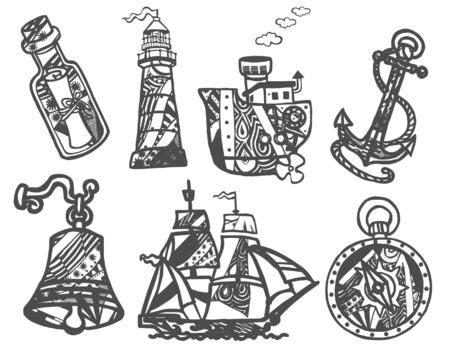 Sea set. Vector illustration.のイラスト素材