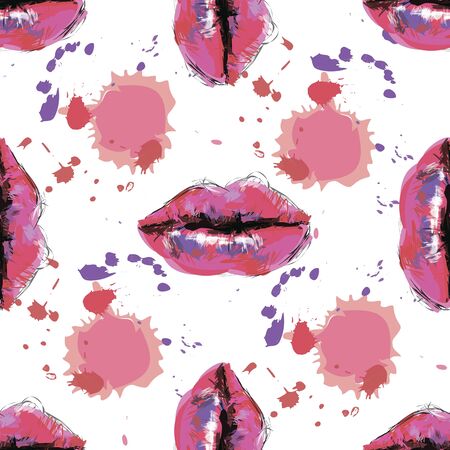 Beautiful abstract seamless pattern with watercolor lips.のイラスト素材