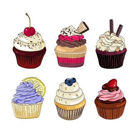 Set of cupcakes on a white background.のイラスト素材