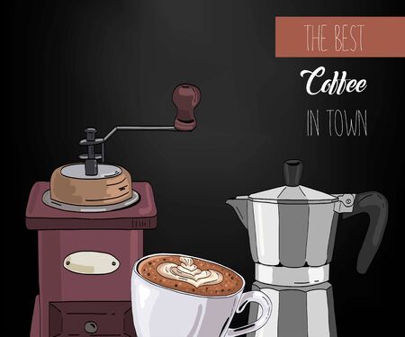 Coffee background. Vintage design for coffee shop, restaurant menu.のイラスト素材