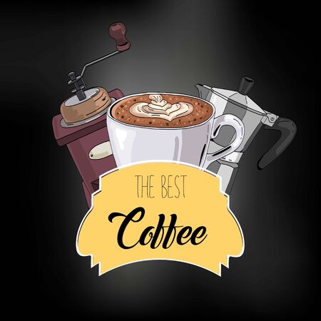 Coffee illustration for coffee shop   menu, emblem, poster.のイラスト素材