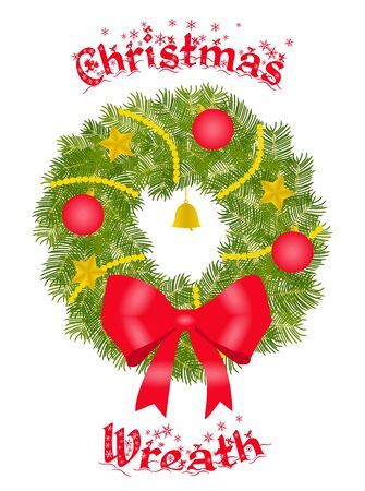 Christmas Wreath with beads, balls and bow.のイラスト素材